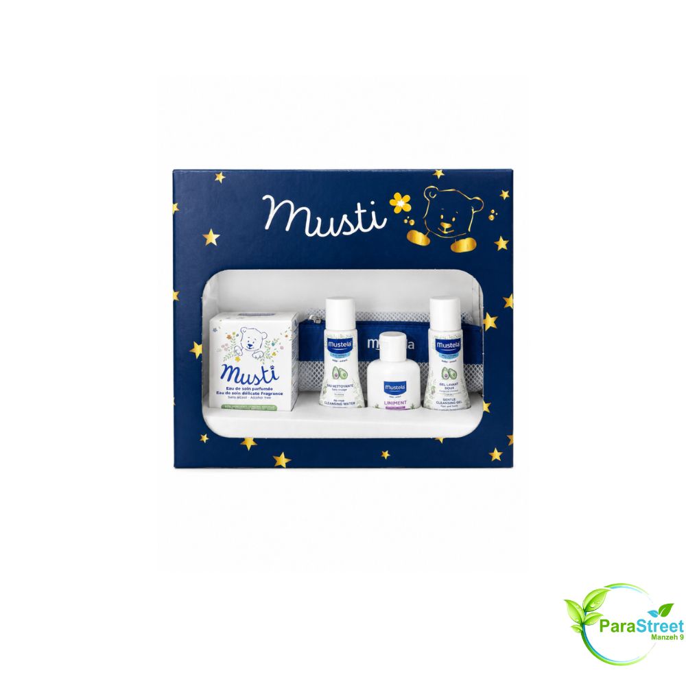 MUSTELA MUSTI COFFRET EAU PARFUMEE+EAU NETTOYANTE+LINIMENT+GEL LAVANT DOUX ET TROUSSE (OFFERT)